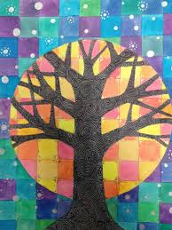 Students Learned How To Create Contrast Using Tertiary Colors Analogous Colors Complementary Colors And War Fall Art Projects Colorful Art Projects Tree Art