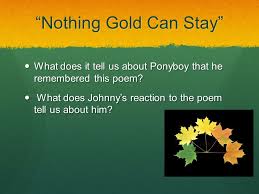 One line in the poem reads, nothing gold can stay, meaning that all good things must come to an end.here, johnny urges ponyboy to remain gold, or innocent. Nothing Gold Can Stay By Robert Frost Ppt Video Online Download