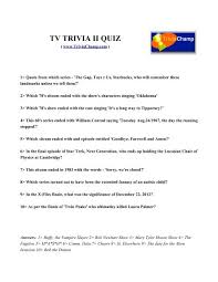 For a printable version of these questions and answers, click on the thumbnail. Tv Trivia Ii Quiz Trivia Champ