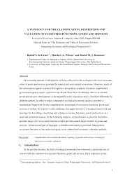 Pdf A Typology For The Classification Description And Valuation Of Ecosystem Functions Goods And Services