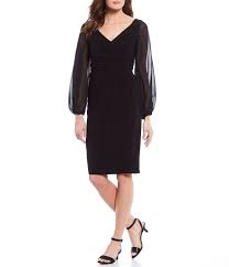 Adrianna Papell Draped Jersey Long Sheer Sleeve Cocktail Dress Dillard S In 2020 Black Tie Wedding Guest Dress Summer Black Tie Wedding Guest Dress Fall Cocktail Dress