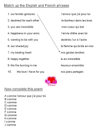 Matching Exercise For Valentine S Day Encourage Pupils To Write A Poem In French For Valentine S Day Plus A Matchin Valentines Day Poems Valentines School Day