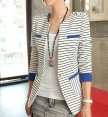 Black And White Striped Suit Womens Blazer Decote Careca Blazer Feminino Roupas Moda