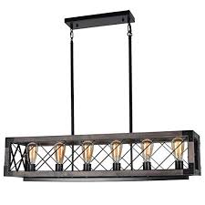 Beuhouz 37 8 Long Wood Chandelier Light For Kitchen Island Metal Farmhouse Dining Room Lighting Rectangle Rustic Chandelier Billiard Light 6 Lights Edison E26 8001a Farmhouse Goals