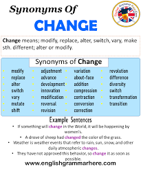We can not use any element of the phrase separately in a sentence instead of the whole phrase. Synonyms Of Change Change Synonyms Words List Meaning And Example Sentences English Grammar Here
