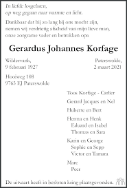 Hier vindt u de overlijdensberichten die in de afgelopen week zijn geplaatst in dagblad van het noorden. Gerardus Johannes Korfage 02 03 2021 Overlijdensbericht En Condoleances Mensenlinq Nl