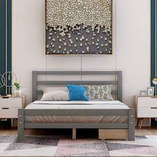 Full platform bed storage for a high quality storage headboards storage bed with bookcase headboard. Amazon Com Full Bed Frame With Storage Drawers And Headboard Wood Platform Bed Frame Mattress Foundation Wooden Slat Support No Box Spring Needed Easy Assemble Grey Furniture Decor