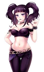 ninamo, lillian aurawell, hunie (series), huniepop 2, commentary, 1girl,  bare shoulders, belly chain, blush, bracelet, breasts, choker, cleavage,  ear piercing, gothic, hand on own hip, jewelry, leather, leather pants,  lipstick, long hair,
