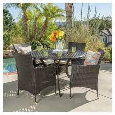Round wicker patio dining set. Elk 5pc Round Metal Patio Dining Set W All Weather Wicker Chairs Shiny Copper Brown Christopher Knight Home Target