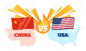 Vector Illustration - China And USA Conflict. Chinese Vs American ...