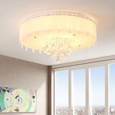 White Round Flush Mount Light For Living Room Contemporary Unique Crystal Ceiling Light Fixture Takeluckhome Com