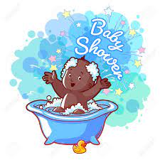 Baby Shower Card With Cute African American Baby Boy In Bath Happy Toddler Splashing Water Vector Cartoon Greeting Card Royalty Free Cliparts Vetores E Ilustracoes Stock Image 51793430