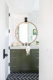Maybe you would like to learn more about one of these? Hunter Green Bath Vanity On Black Herringbone Pattern Floor Tiles Cottage Bathroom
