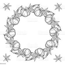 Zwartwit Herfst Krans Ornament Pompoenen En Herfst Bladeren Garland Anti Stress Kleurplaten Pagina Stockvectorkunst En Meer Beelden Van Achtergrond Thema Istock