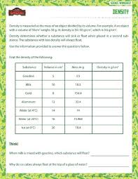 Density View Science Worksheet Printable For Grade 6 Sod In 2020 Density Worksheet Science Worksheets Free Science Worksheets