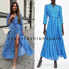 Black And White Spot Midi Dress Zara Chic Zara Woman Long Printed Dress Blue White Spotted Belt Shirt Style Maxi 3198 242 Womens Dresses From Top Stor Zara Maxi Dress Dresses Printed Long Dresses