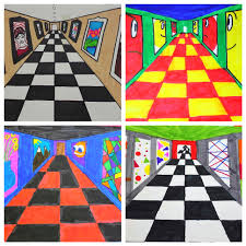 One Point Perspective Art Gallery Elementary Art Projects Elementary Art Perspective Art