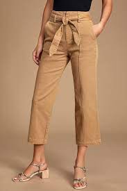 Popular high waisted pants color of good quality and at affordable prices you can buy on aliexpress. Cute Camel Pants Cropped Wide Leg Pants Self Tie Pants Jean Lulus