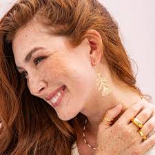 Ingrid Botanical Abstract Floral Leaf Drop Earrings Brass by INK+ALLOY