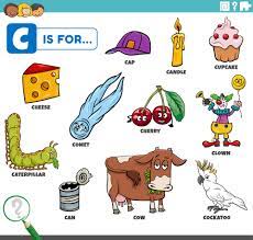 Some of the c words for kids are cat, camp, can, circle, circus, close, curtain, cinema, chair, cold, cool, cup, coffee, calendar, coconut, come, carry, crude, . Letter C Words Educational Set With Cartoon Characters 7048090 Vector Art At Vecteezy