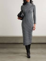 Cable-knit wool and cashmere-blend turtleneck maxi dress - gray - x small