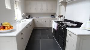Dark Floor Tiles For Small White Kitchen Home Interior Design