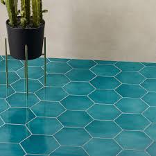 Find the perfect modern, blue floor + wall tile today! Cavallo Fiji 7x8 Polished Porcelain Hexagon Tile