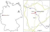 Map of Germany (left) showing the position of Mülheim/Ruhr. Map of ...