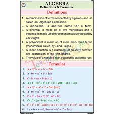 Algebra Definitions And Formulae Chart 50x75cm