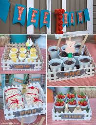 The big red barn cake and happy sunshine cupcakes are only two of the many treats on the table. Diy Kid S Farm Party Food Drinks Farm Birthday Party Farm Themed Birthday Party Farm Party
