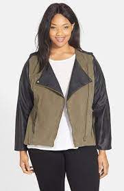 Live A Little Faux Leather Sleeve Khaki Moto Jacket Plus Size Nordstrom Nordstrom Jackets Leather Sleeve Clothes