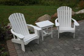 Standard Adirondack Chairs And Square Side Table Finished In White Solid Stain Adirondack Furniture Outdoor Chairs Outdoor Decor