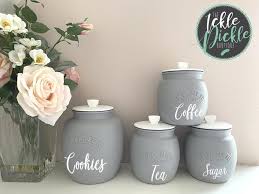 Vintage tea storage canister metal square jar airtight seal matte white. Light Grey And White Tea Coffee Sugar Canisters Kitchen Etsy Tea Coffee Sugar Canisters Kitchen Canisters White Tea