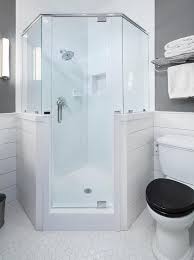 Ft.) model# 1265650 merola tile antigua blanco 2 in. Corner Shower With White Herringbone Subway Tiles Transitional Bathroom