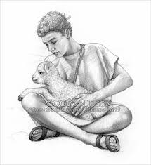 Black And White Picture Of Young Shepherd Boy With Lamb In Lap Boy Sketch Coloring Pages For Boys Black And White Pictures