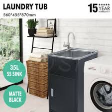 This versatile sink is ideal for any kitchen, laundry, mudroom, or 560 455 870mm 35l Laundry Tub Matt Black Stainless Steel Sink Metal Cabinet Ebay