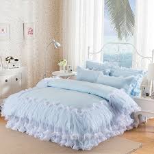 Sophisticated Elegant Light Blue Ruffle Lace And Waterfall Pom Pom Style Girls Twin Full Queen Size Bedding Sets Hipsterbedding Com