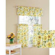 Work up a fun sunflower or daisy set for your kitchen! Mainstays Sunflower 3 Piece Kitchen Curtain Tier And Valance Set Walmart Com Kitchen Curtains And Valances Sunflower Kitchen Decor Kitchen Curtains
