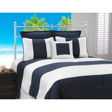Channel stitching means a tailored look, and the solid hue reverses to a shirting stripe for a pop. Victor Millcabana Stripe Navy And White Nautical 4 Piece Comforter Set Navy White Queen Dailymail