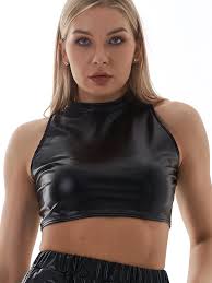 Sexy lucido senza maniche dolcevita Cami Vest donna High Street canotte  olografiche estate Punk Metallic Crop Top Rave Clubwear