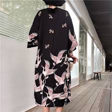 Le tissu transparent de ce long kimono épouse délicatement les courbes de. Women Japanese Kimono Coat Loose Yukata Outwear Long Bathrobe Tops Vintage Wish Long Kimono Cardigan Japanese Streetwear Japanese Dress