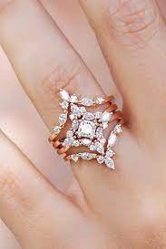 Morganite Diamond Altair Rose Gold Three Rings Unique Engagement Rings Set Diamond Wedding Sets Wedding Rings Rose Gold Unique Engagement Rings