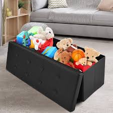 Upholstered with a durable distressed brown faux air leather. Giantex 45 Folding Storage Ottoman Bench Tufted Faux Leather Coffee Table Foot Rest Stool Seat Padded Seat Storage Chest Black Buy Online In Dominica At Dominica Desertcart Com Productid 26756076