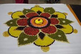 Rangoli With Lentiles Rangoli Patterns Diy Diwali Decorations Flower Art
