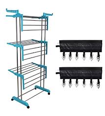Clothes racks are an easy and neat way to instantly add more space to your closet with just the help of a few hangers. Livingbasics Heavy Duty Rust Free Double Pole Clothes Drying Racks With Wheels For Indoor Outdoor Balcony Combo Cyan Blue Icon Cloth Clip Abs Plastic Amazon In Home Kitchen