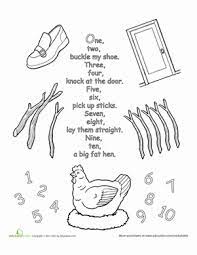 Traditional tales themed size matching worksheet. Nursery Rhyme Coloring One Two Buckle My Shoe Worksheet Education Com