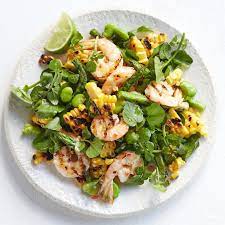 Prawn Salad With Broad Beans Charred Corn Watercress And Chipotle Dressing Healthy Recipe Ww Nz Recipe Prawn Salad Chipotle Dressing Recipe Chipotle Dressing