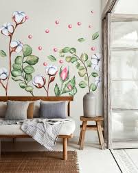 Check spelling or type a new query. White Cotton Florals With Green Leaf And Pink Rosebud Wall Decal Sticker Wall Decals For Bedroom Floral Wall Decals Wall Decals