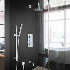 Square bathroom shower combo set faucet is a brilliant accessory for your bathroom. Thermostatic Square Rain Shower System With Hand Shower Juno Showers