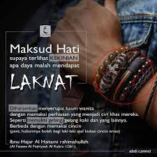 Hendaklah wanita yang memakai gelang kaki itu apakala keluar dari rumah jangan dihentakkan kakinya atau dipakainya kain yang singkat atau dilipat akan kaki seluarnya dengan tujuan supaya … Hukum Memakai Gelang Bagi Pria Haram Ittiba Rasulullah Facebook